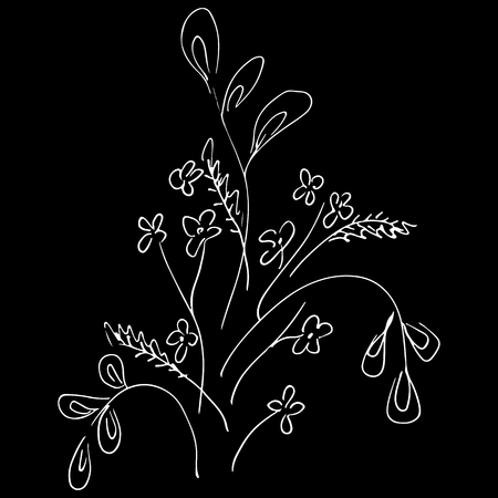 Abstract wildflowers outline icon isolated on black background.のイラスト素材