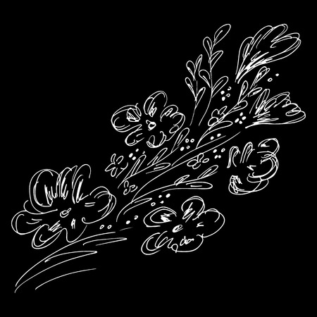 Abstract wildflowers outline icon isolated on black background. Hand Drawn vector illustration.のイラスト素材