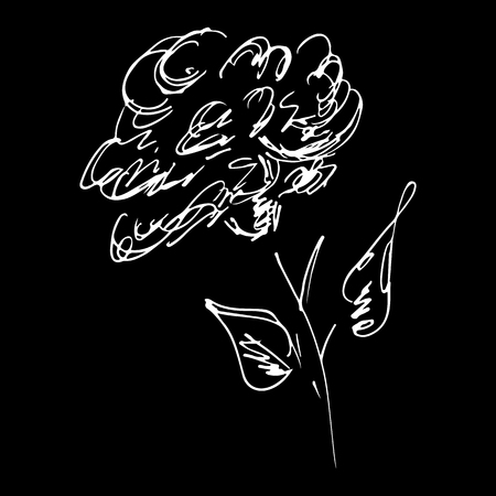 Abstract rose flower outline icon isolated on black background.のイラスト素材