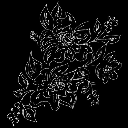 Abstract wildflowers isolated on black background.のイラスト素材