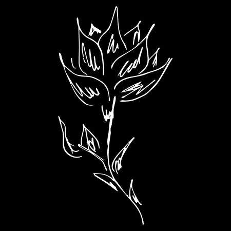 Abstract hand drawn lotus flower isolated on black background.のイラスト素材