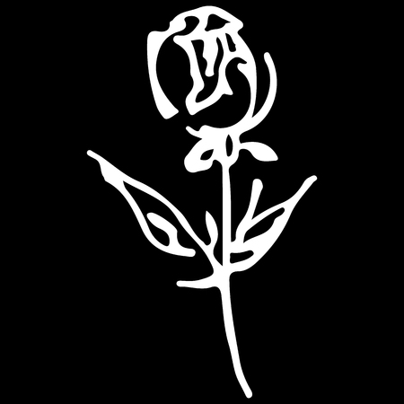 Abstract hand drawn rose flower isolated on black background. Rose flower vector outline icon. Line art. Close up.のイラスト素材