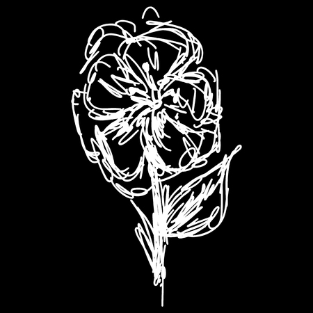 Abstract wildflowers outline icon isolated on black background.のイラスト素材