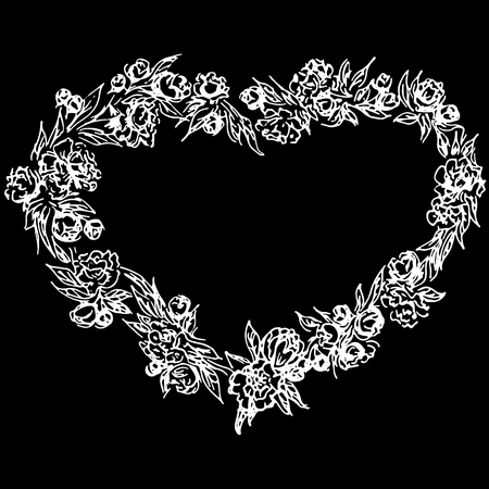 Abstract hand drawn rose flower isolated on black background. Rose flower vector outline icon. Line art. Close up.のイラスト素材