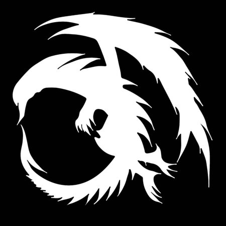 Hand drawn vector dragon illustration isolated on black background. Fantastic dragon icon. Freehand mythology aminal. Fantasy outline illustrationのイラスト素材