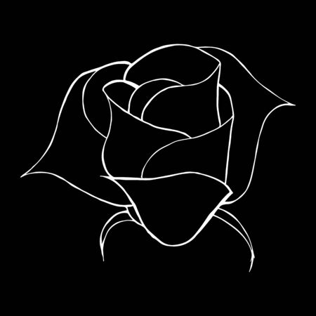 Abstract rose flower outline icon isolated on black background. Hand Drawn vector illustration.のイラスト素材