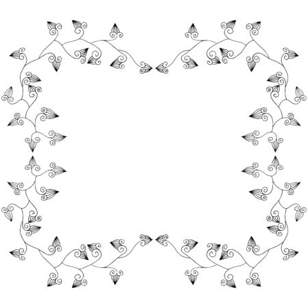 Wreath of wildflowers isolated on white background. Foral frame design elements for invitations, greeting cards, posters. Hand drawn  illustration. Line art. Sketch.の写真素材