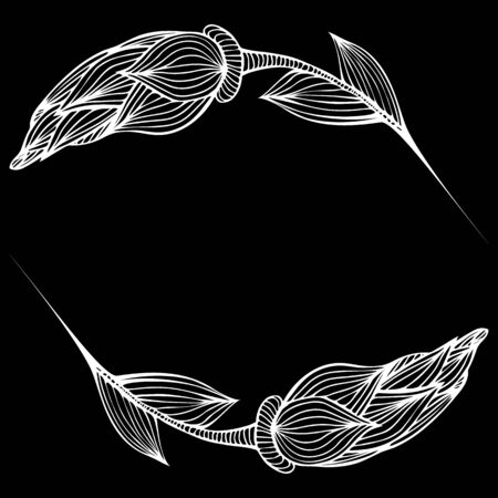 Abstract hand drawn of two rose flowers isolated on black background.  illustration. Line art. Sketch.の写真素材