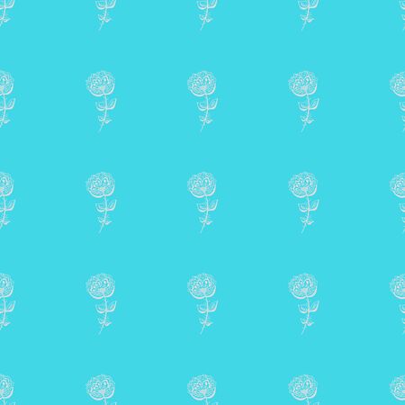 Seamless hand drawn pattern of abstract rose flowers isolated on blue background. Vector floral illustration. Cute doodle modern isolated pop art elements. Outline.のイラスト素材