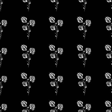 Seamless hand drawn pattern of abstract blackberry isolated on black background. Vector floral illustration. Cute doodle modern isolated pop art elements. Outline.のイラスト素材
