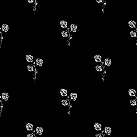 Seamless hand drawn pattern of abstract blackberry isolated on black background. Vector floral illustration. Cute doodle modern isolated pop art elements. Outline.のイラスト素材