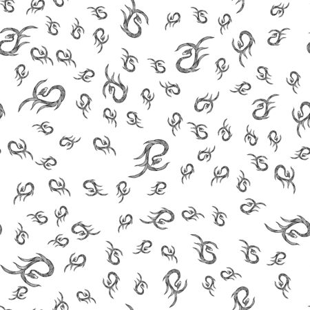 Seamless pattern of hand drawn vector dragon isolated on white background. Fantastic dragon icon. Freehand seamless silhouette of mythology aminal. Fantasy outline illustration.のイラスト素材