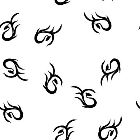 Seamless pattern of hand drawn vector dragon isolated on white background. Fantastic dragon icon. Freehand seamless silhouette of mythology aminal. Fantasy outline illustration.のイラスト素材