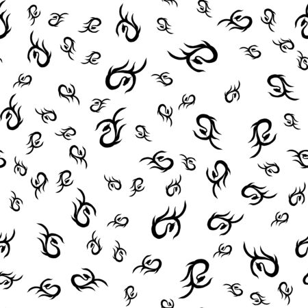Seamless pattern of hand drawn vector dragon isolated on white background. Fantastic dragon icon. Freehand seamless silhouette of mythology aminal. Fantasy outline illustration.のイラスト素材