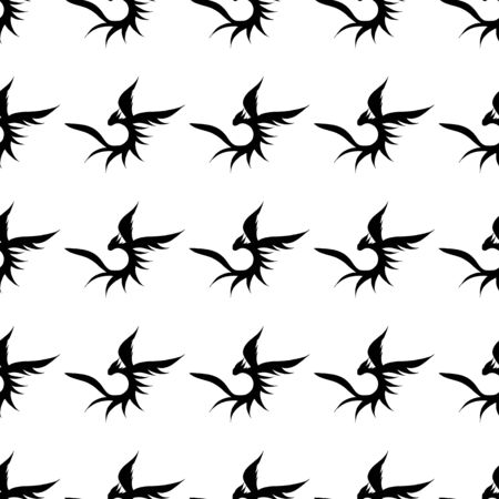 Seamless pattern of hand drawn vector dragon isolated on white background. Fantastic dragon icon. Freehand seamless silhouette of mythology aminal. Fantasy outline illustration.のイラスト素材