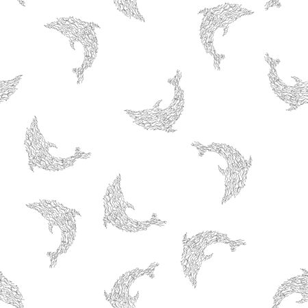 Seamless pattern of dolphins isolated on white background. Hand drawn seamless illustration. Outline.のイラスト素材