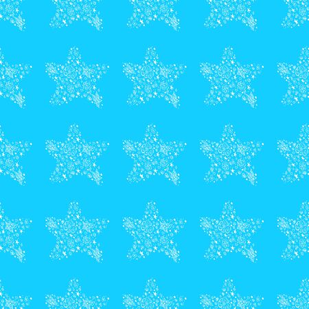 Seamless pattern of abstract starfish isolated on blue background. Hand drawn seamless illustration. Outline.のイラスト素材