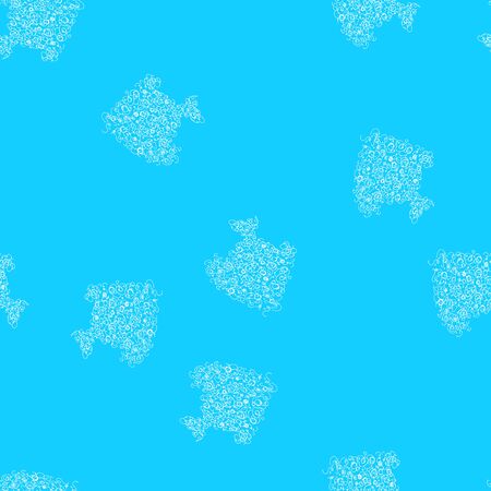 Seamless pattern of abstract sea fish isolated on blue background. Hand drawn seamless illustration. Outline.のイラスト素材