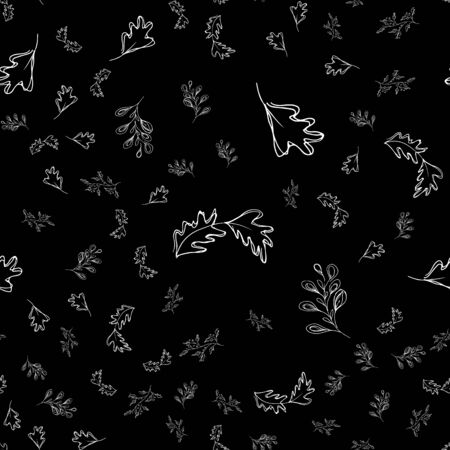 Seamless pattern of autumn leaves isolated on white background. Abstract print with leaves. Elegant beautiful seamless ornament for fabric, wrapping and textile. Outline.のイラスト素材