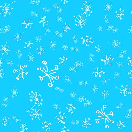 Seamless hand drawn pattern of abstract dandelion flowers isolated on blue background. Vector floral illustration. Seamless doodle modern isolated pop art elements. Outline.のイラスト素材