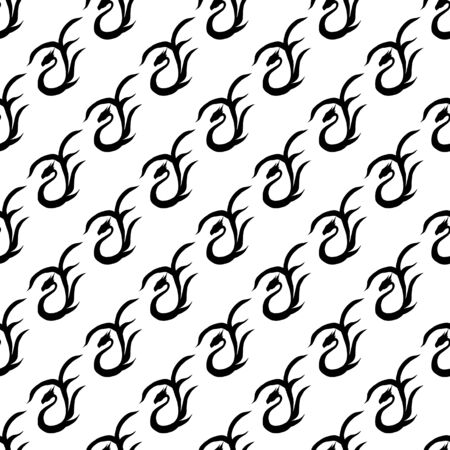 Seamless pattern of hand drawn vector dragon isolated on white background. Fantastic dragon icon. Freehand seamless silhouette of mythology aminal. Fantasy outline illustration.のイラスト素材