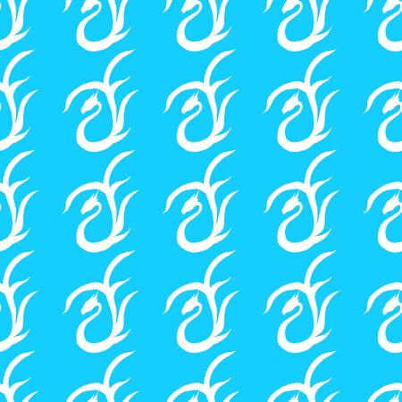 Seamless pattern of hand drawn vector dragon isolated on white background. Fantastic dragon icon. Freehand seamless silhouette of mythology aminal. Fantasy outline illustration.のイラスト素材