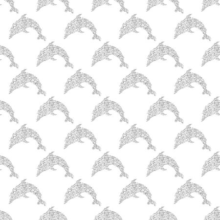 Seamless pattern of dolphins isolated on white background. Hand drawn seamless illustration. Outline.のイラスト素材