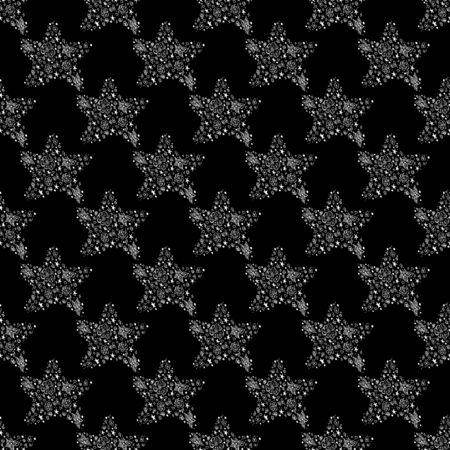 Seamless pattern of abstract starfish isolated on black background. Hand drawn seamless illustration. Outline.のイラスト素材