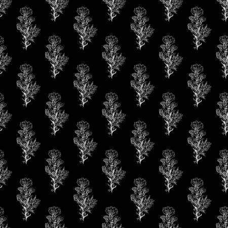 Seamless pattern with wildflowers on black background for print design. Print, design element. Seamless floral pattern. Fashion vector illustration. Summer background.のイラスト素材