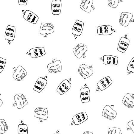 Sketch Halloween pumpkin seamless outline. Halloween pumpkin seamless outline in a hand-drawn style. October harvest background. Vector freehand set. Vector illustration.のイラスト素材