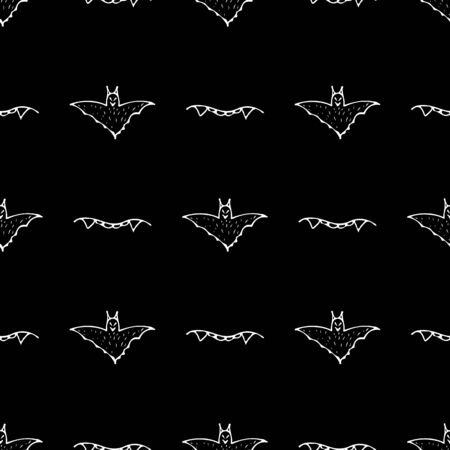 Bat and teeth seamless Halloween outline in the abstract style. Black bat and teeth seamless Halloween outline on black background. Holiday decoration. Line vector. Doodle wallpaper. Wildlife set.のイラスト素材
