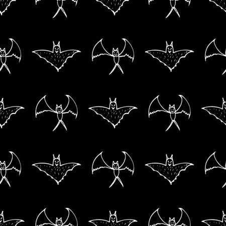 Bat seamless Halloween outline in the abstract style. Black bat seamless Halloween outline on white background. Holiday decoration. Line vector. Doodle wallpaper. Wildlife set.のイラスト素材