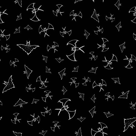 Bat seamless Halloween outline in the abstract style. Black bat seamless Halloween outline on white background. Holiday decoration. Line vector. Doodle wallpaper. Wildlife set.のイラスト素材
