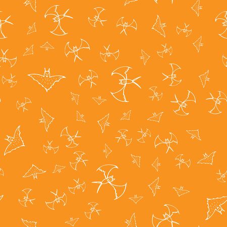 Bat seamless Halloween outline in the abstract style. Black bat seamless Halloween outline on white background. Holiday decoration. Line vector. Doodle wallpaper. Wildlife set.のイラスト素材