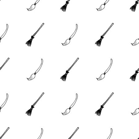 Sketch Halloween brooms seamless outline. Halloween brooms seamless outline in a hand-drawn style. October harvest background. Vector freehand set. Vector illustration.のイラスト素材