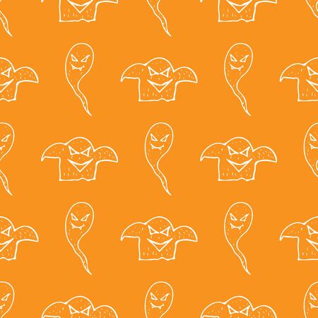 Sketch Halloween ghost seamless outline. Halloween ghost seamless outline in a hand-drawn style. October harvest background. Vector freehand set. Vector illustration.のイラスト素材