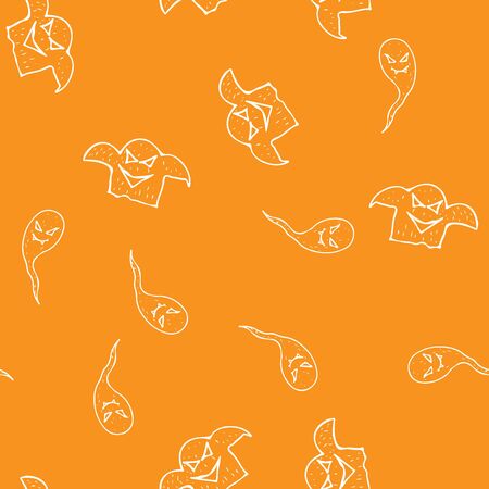 Sketch Halloween ghost seamless outline. Halloween ghost seamless outline in a hand-drawn style. October harvest background. Vector freehand set. Vector illustration.のイラスト素材