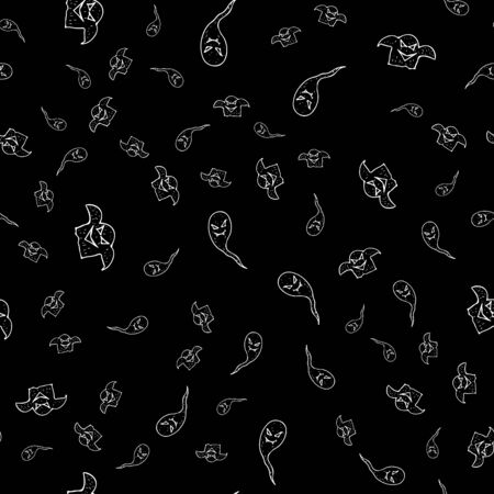 Sketch Halloween ghost seamless outline. Halloween ghost seamless outline in a hand-drawn style. October harvest background. Vector freehand set. Vector illustration.のイラスト素材