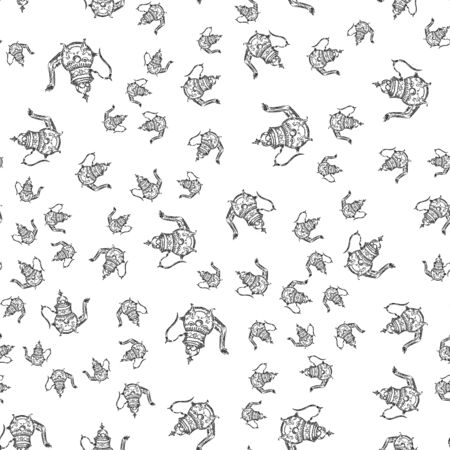 Seamless retro hand drawn teapots, great design for any purposes. Seamless pattern. Teapot hand drawn a pattern in Chinese style on white background. Retro typography. Kettle icon.の写真素材