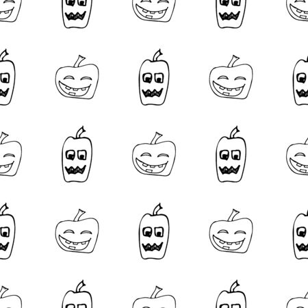 Sketch Halloween pumpkin seamless outline. Halloween pumpkin seamless outline in a hand-drawn style. October harvest background.のイラスト素材