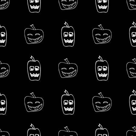 Sketch Halloween pumpkin seamless outline. Halloween pumpkin seamless outline in a hand-drawn style. October harvest background.のイラスト素材