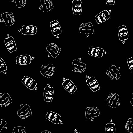 Sketch Halloween pumpkin seamless outline. Halloween pumpkin seamless outline in a hand-drawn style. October harvest background.のイラスト素材