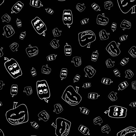 Sketch Halloween pumpkin seamless outline. Halloween pumpkin seamless outline in a hand-drawn style. October harvest background.のイラスト素材