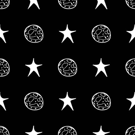 Black moon star seamless Halloween on black background. Night stars pattern background. Baby illustration. Space travel. Astronomy galaxy illustration.のイラスト素材