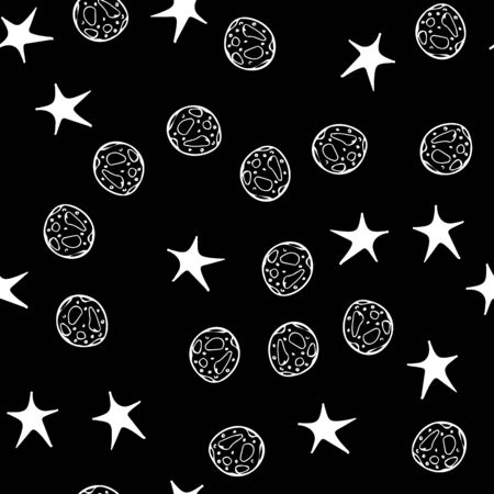 Black moon star seamless Halloween on black background. Night stars pattern background. Baby illustration. Space travel. Astronomy galaxy illustration.のイラスト素材