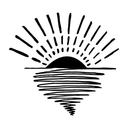 Sunset hand-drawn simple icon in sketch style on white background.のイラスト素材