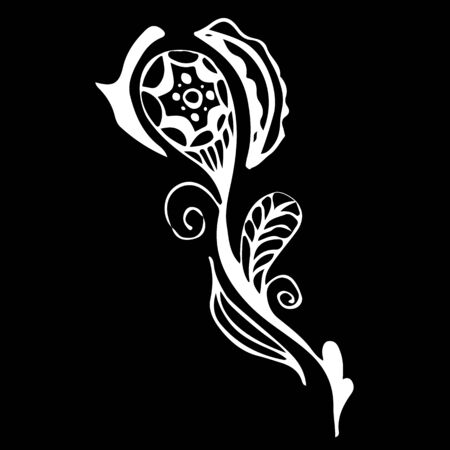 Summer tropical leaf. Floral botanical flower isolated on black background. Hand drawn vector illustration. Botanical hawaii nature. Tropical leaf palm icon. Hawaiian vector tattoo illustration.のイラスト素材