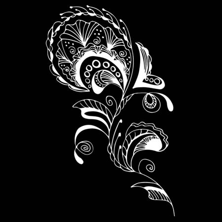 Summer tropical leaf. Floral botanical flower isolated on black background. Hand drawn vector illustration. Botanical hawaii nature. Tropical leaf palm icon. Hawaiian vector tattoo illustration.のイラスト素材