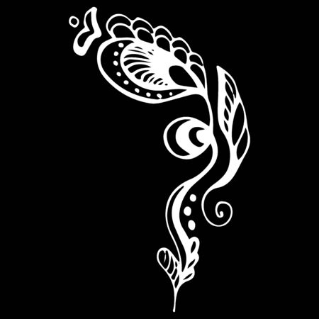 Summer tropical leaf. Floral botanical flower isolated on black background. Hand drawn vector illustration. Botanical hawaii nature. Tropical leaf palm icon. Hawaiian vector tattoo illustration.のイラスト素材