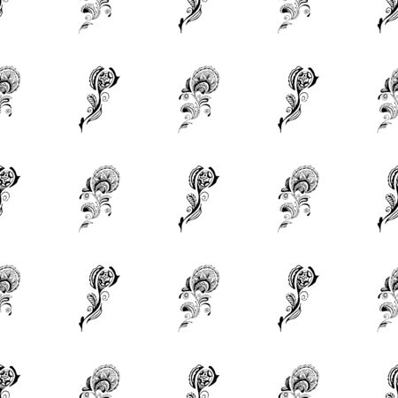 Seamless pattern of summer tropical flowers. Floral botanical seamless pattern isolated on black. Hand drawn vector illustration. Botanical Hawaii nature. Tropical leaf. Hawaiian vector illustration.のイラスト素材